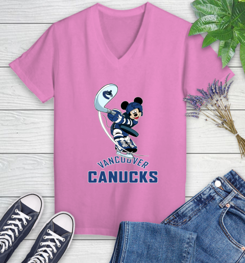 NHL Hockey Vancouver Canucks Cheerful Mickey Mouse Shirt Women's V-Neck T-Shirt 12