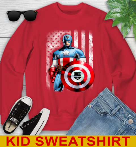 Los Angeles Kings NHL Hockey Captain America Marvel Avengers American Flag Shirt Youth Sweatshirt 7