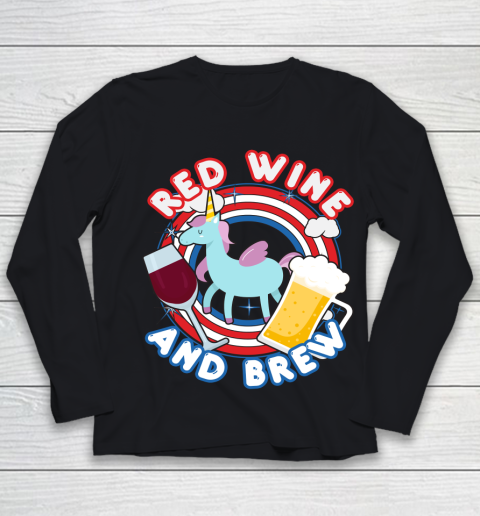 Beer Lover Funny Shirt Unicorn Red Wine And Brew Funny July 4th Gift Vintage Youth Long Sleeve