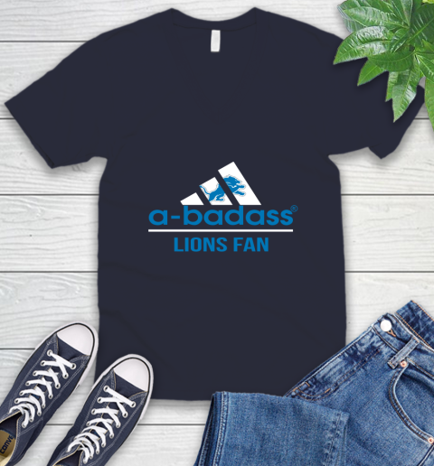 Detroit Lions NFL Football A Badass Adidas Adoring Fan Sports V-Neck T-Shirt 2