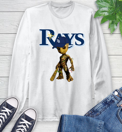 MLB Tampa Bay Rays Groot Guardians Of The Galaxy Baseball Long Sleeve T-Shirt