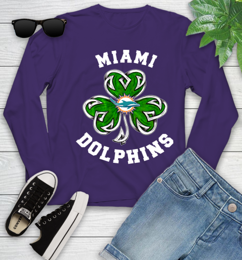 NFL Miami Dolphins Three Leaf Clover St Patrick's Day Football Sports Youth Long Sleeve 4