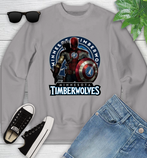 Minnesota Timberwolves NBA Basketball Captain America Thor Spider Man Hawkeye Avengers Youth Sweatshirt 4