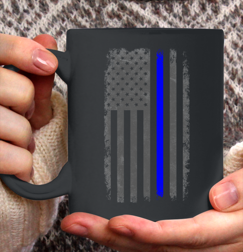Vertical Thin Blue Line American Flag Ceramic Mug 11oz