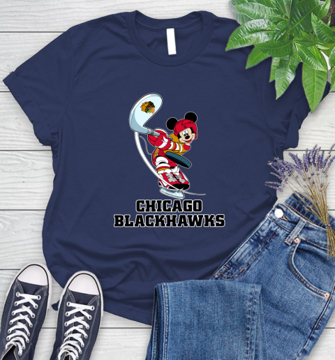 NHL Hockey Chicago Blackhawks Cheerful Mickey Mouse Shirt Women's T-Shirt - Image 13