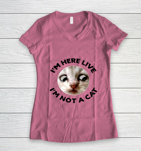 I m Here Live I m Not a Cat Zoom Cat Meme Humor Gifts Women's V-Neck T-Shirt 7
