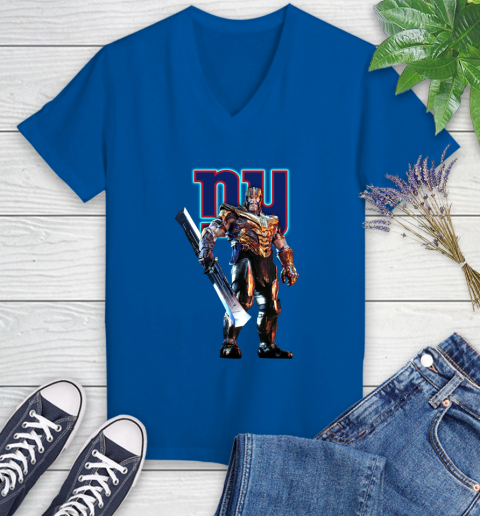 NFL Thanos Gauntlet Avengers Endgame Football New York Giants Women's V-Neck T-Shirt 10