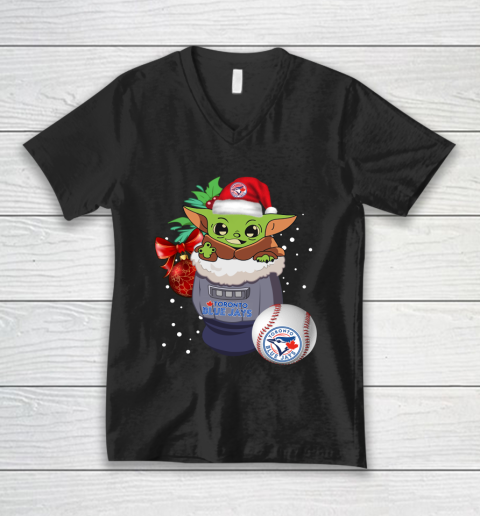 Toronto Blue Jays Christmas Baby Yoda Star Wars Funny Happy MLB V-Neck T-Shirt