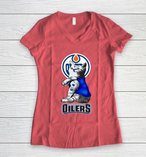 NHL My Cat Loves Edmonton Oilers Hockey Women's V-Neck T-Shirt 4