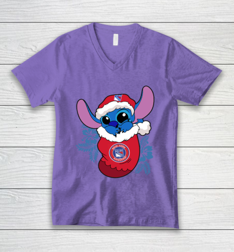 New York Rangers Christmas Stitch In The Sock Funny Disney NHL V-Neck T-Shirt 9