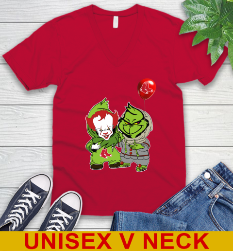 Baby Pennywise Grinch Christmas MLB Baseball Boston Red Sox V-Neck T-Shirt 7