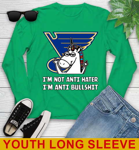 St.Louis Blues NHL Hockey Unicorn I'm Not Anti Hater I'm Anti Bullshit Youth Long Sleeve 7