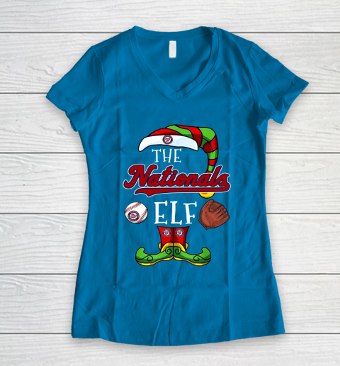 Washington Nationals Christmas ELF Funny MLB Women's V-Neck T-Shirt 5