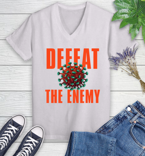 Nurse Shirt Defeat the Enemy Virus T Shirt Women's V-Neck T-Shirt