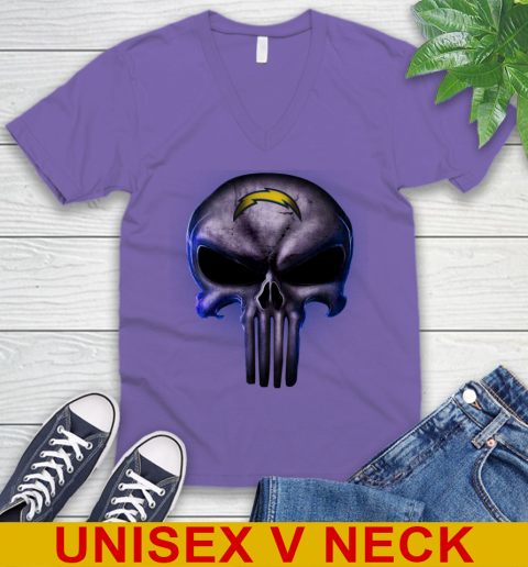Los Angeles Chargers NFL Football Punisher Skull Sports V-Neck T-Shirt - Image 9