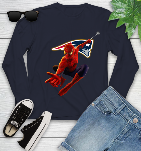NFL Spider Man Avengers Endgame Football New England Patriots Youth Long Sleeve 3