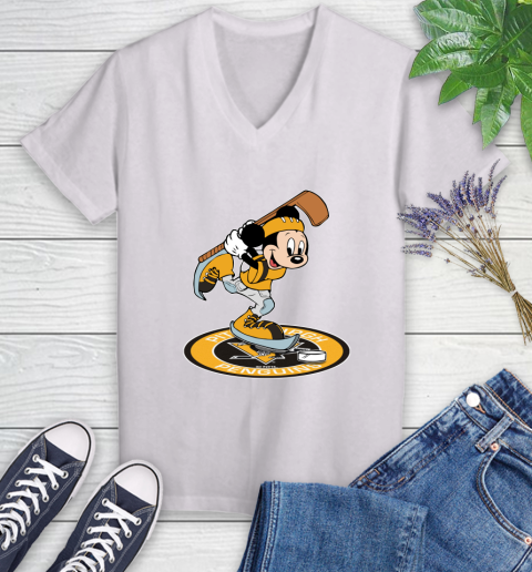 NHL Hockey Pittsburgh Penguins Cheerful Mickey Disney Shirt Women's V-Neck T-Shirt 2