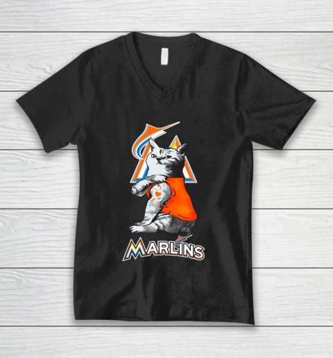 MLB Baseball My Cat Loves Miami Marlins V-Neck T-Shirt