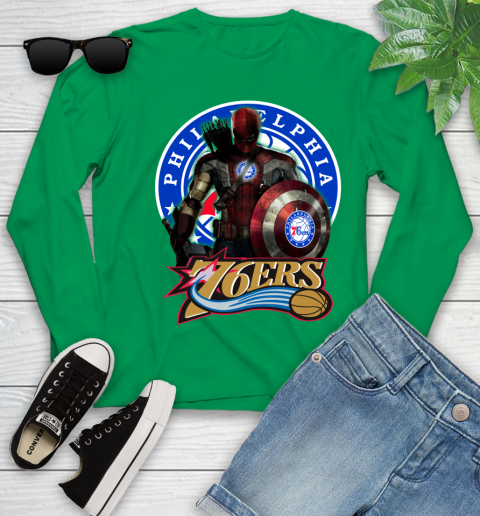 Philadelphia 76ers NBA Basketball Captain America Thor Spider Man Hawkeye Avengers (1) Youth Long Sleeve 6