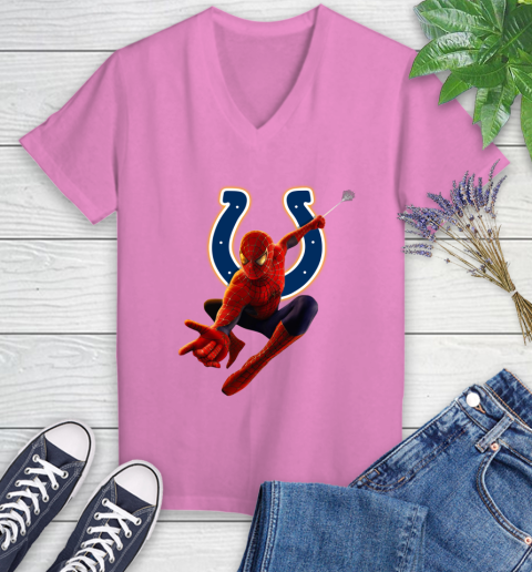 NFL Spider Man Avengers Endgame Football Indianapolis Colts Women's V-Neck T-Shirt 14
