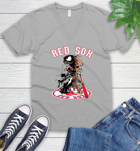 MLB Boston Red Sox Baseball Venom Groot Guardians Of The Galaxy V-Neck T-Shirt 4