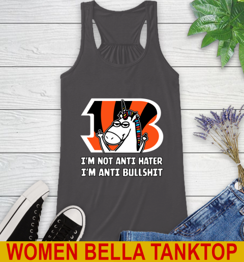 Cincinnati Bengals NFL Football Unicorn I'm Not Anti Hater I'm Anti Bullshit Racerback Tank 12
