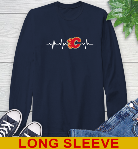 Calgary Flames NHL Hockey Heart Beat Shirt Long Sleeve T-Shirt 3