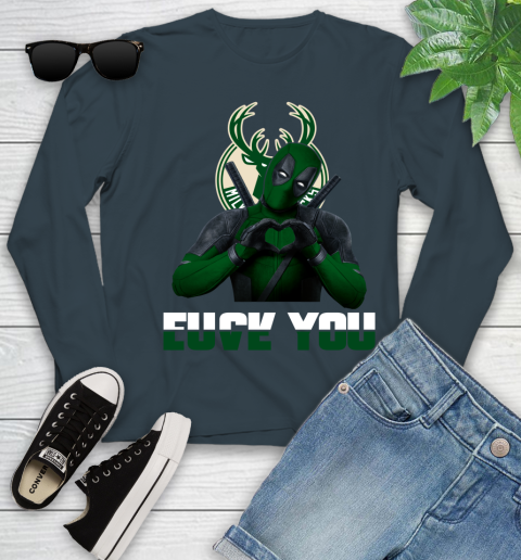 NBA Milwaukee Bucks Deadpool Love You Fuck You Basketball Sports Youth Long Sleeve 9