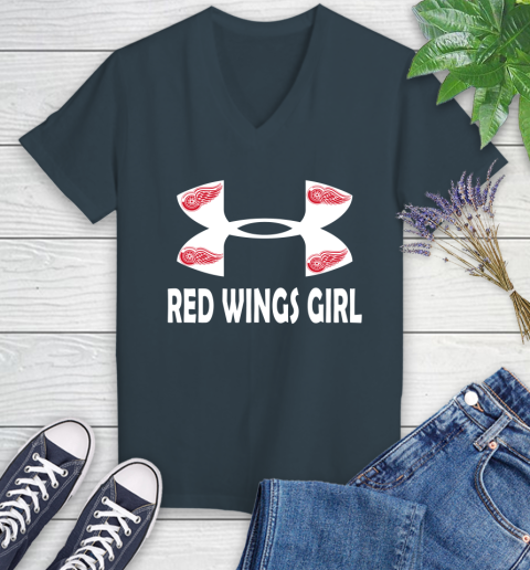 NHL Detroit Red Wings Girl Under Armour Hockey Sports Women's V-Neck T-Shirt 8
