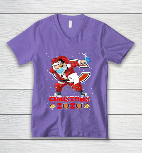 Chicago Bears Funny Santa Claus Dabbing Christmas 2020 NFL V-Neck T-Shirt 8