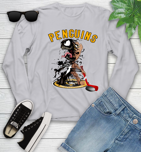NHL Pittsburgh Penguins Hockey Venom Groot Guardians Of The Galaxy Youth Long Sleeve 5