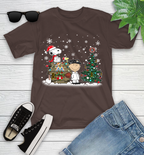 MLB Miami Marlins Snoopy Charlie Brown Christmas Baseball Commissioner's Trophy Youth T-Shirt 7