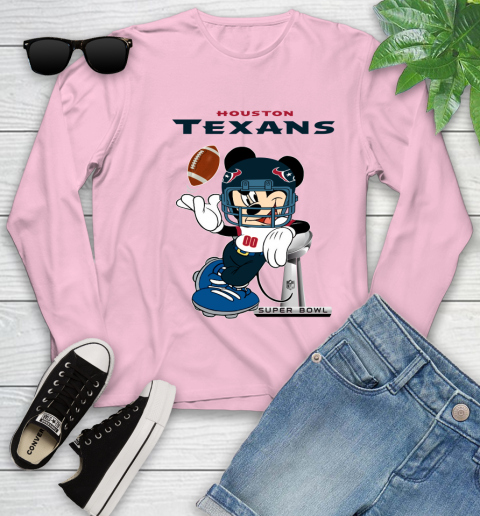 NFL Houston Texans Mickey Mouse Disney Super Bowl Football T Shirt Youth Long Sleeve 22
