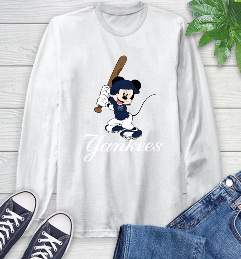 MLB Baseball New York Yankees Cheerful Mickey Mouse Shirt Long Sleeve T-Shirt 2