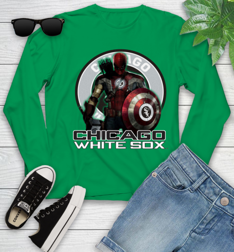 MLB Captain America Thor Spider Man Hawkeye Avengers Endgame Baseball Chicago White Sox Youth Long Sleeve 6