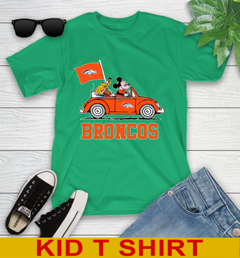 NFL Football Denver Broncos Pluto Mickey Driving Disney Shirt Youth T-Shirt 6