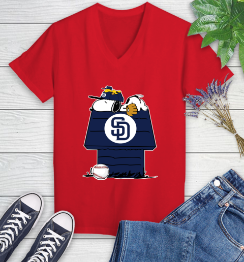 MLB San Diego Padres Snoopy Woodstock The Peanuts Movie Baseball T Shirt Women's V-Neck T-Shirt 12
