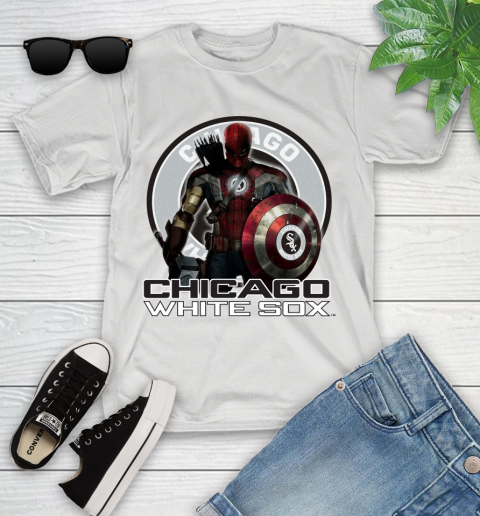 MLB Captain America Thor Spider Man Hawkeye Avengers Endgame Baseball Chicago White Sox Youth T-Shirt