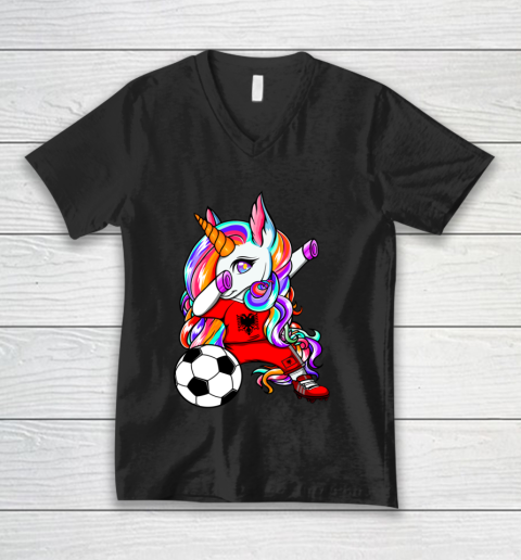 Dabbing Unicorn Albania Soccer Fans Jersey Albanian Football V-Neck T-Shirt