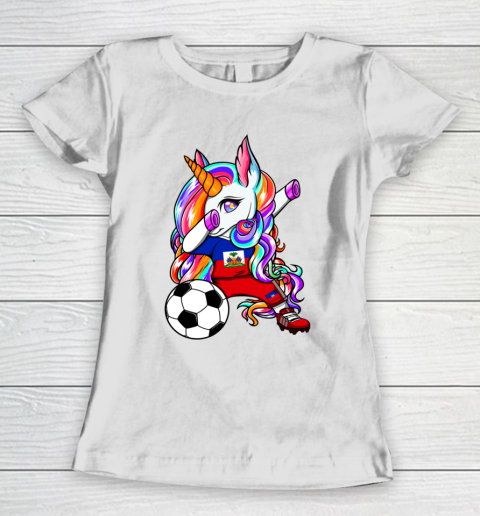 Dabbing Unicorn Haiti Soccer Fans Jersey Haitian Football Women's T-Shirt