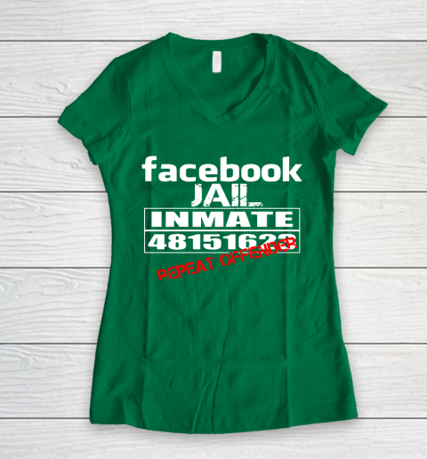 Facebook Jail tshirt Inmate 48151623 Repeat Offender Women's V-Neck T-Shirt 3