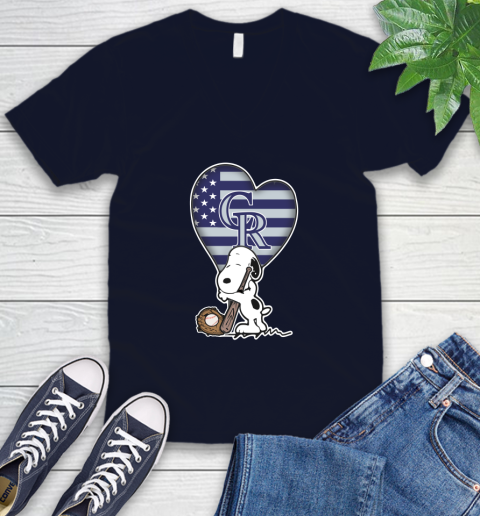 Colorado Rockies MLB Baseball The Peanuts Movie Adorable Snoopy V-Neck T-Shirt 3