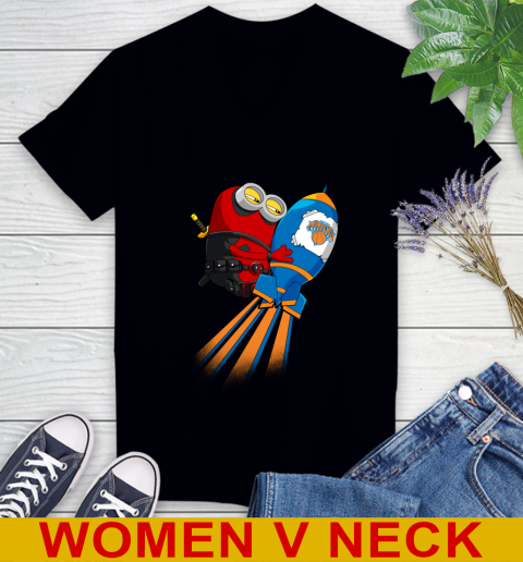 NBA Basketball New York Knicks Deadpool Minion Marvel Shirt Women's V-Neck T-Shirt