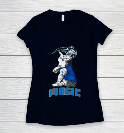 NBA Basketball My Cat Loves Orlando Magic Women's V-Neck T-Shirt 2