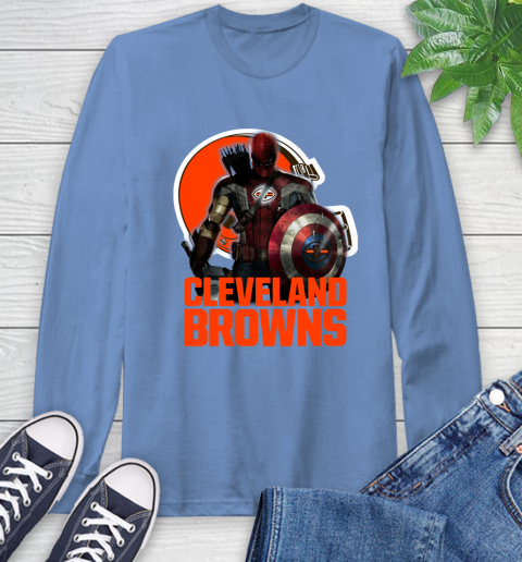 NFL Captain America Thor Spider Man Hawkeye Avengers Endgame Football Cleveland Browns Long Sleeve T-Shirt 11