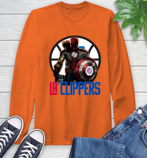 LA Clippers NBA Basketball Captain America Thor Spider Man Hawkeye Avengers Long Sleeve T-Shirt 5