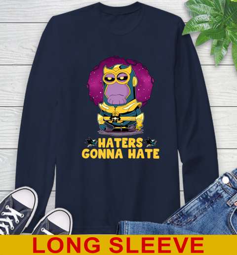 NHL Hockey San Jose Sharks Haters Gonna Hate Thanos Minion Marvel Shirt Long Sleeve T-Shirt 4