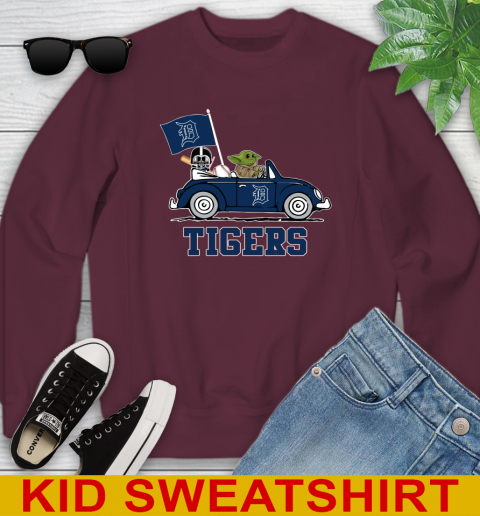 MLB Baseball Detroit Tigers Darth Vader Baby Yoda Driving Star Wars Shirt Youth Sweatshirt - Image 6