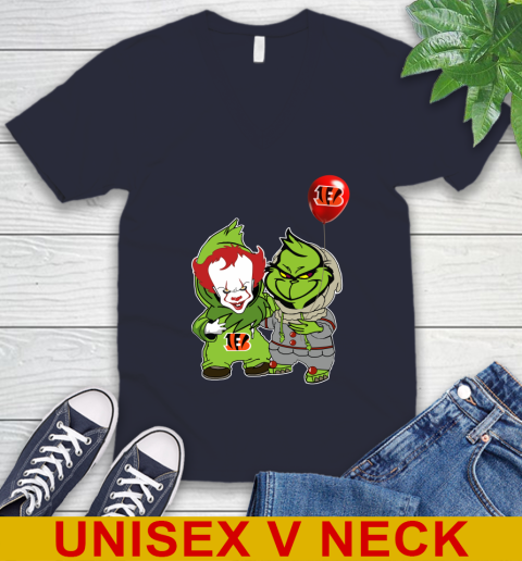 Cincinnati Bengals Baby Pennywise Grinch Christmas NFL Football V-Neck T-Shirt 3