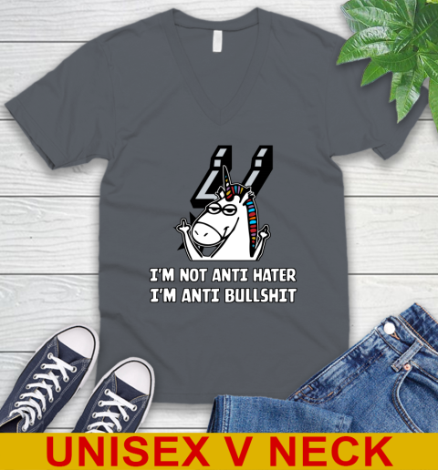 San Antonio Spurs NBA Basketball Unicorn I'm Not Anti Hater I'm Anti Bullshit V-Neck T-Shirt 5